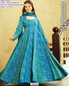 ชุดเดรส Anarkali ผ้าจอร์เจตต์ปักลาย Bandhani สไตล์ราชวงศ์ ยาวกรอมพื้น แบบดั้งเดิม แห้งเร็ว เหมาะสำหรับงานแต่งงาน งานปาร์ตี้ และงาน Diwali - Product Image 4