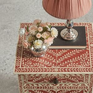 <b>Pink</b> Bone Inlay Nightstand One Drawer Two Door <b>Bedside</b> <b>Table</b> Modern Bedroom Furniture - Product Image 4