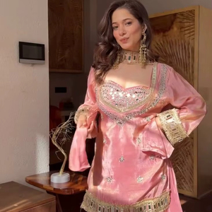 Conjunto de palazzo de seda Fendi con diseño de espejo y dupatta – Ideal para bodas y fiestas - Product Image 1