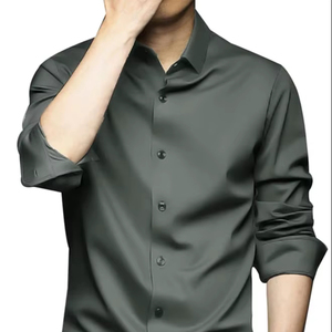 Chemise classique en satin pour homme Coupe classique |   Chemise de cérémonie à manches longues avec tissu luxueux au toucher doux - Product Image 1