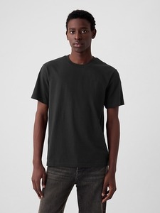 Camiseta de Algodón Orgánico Negra Sólida para Hombre, Cuello Redondo, Manga Corta, Informal, Transpirable, Ecológica, Diseño Liso, Estilo Urbano - Product Image 1
