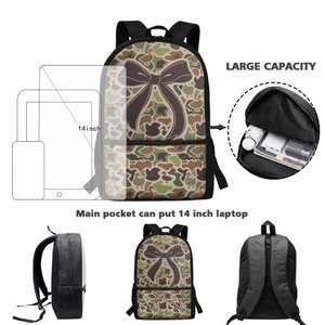 Camouflage Sports Backpack <b>Bow</b> Design <b>Large</b> Capacity 14 Inch Laptop Pocket Waterproof Zipper Closure Polyester Travel Backpack - Product Image 5