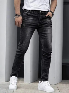 Customized embroidery <b>boot</b> cut stacked <b>pants</b> mens ripped denim jeans for men - Product Image 1