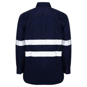 เสื้อเชิ้ตทำงานสะท้อนแสงสีน้ำเงินกรมท่าสำหรับผู้ชาย ลายเส้นสีขาว แขนยาว ชุดยูนิฟอร์มนิรภัยแบบมองเห็นได้ชัดเจน ผลิตจากผ้าฝ้าย - Product Image 2