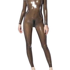 Combinaison mi-longue moulante à manches longues et col en V pour femme, en PU enduit, couleur personnalisable, style vintage sexy avec boutons, idéale pour les soirées club - Product Image 6