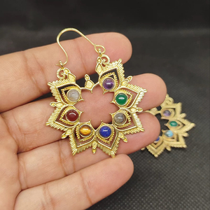 Best Selling Brass 7 Chakra Stone Ear <b>Cuffs</b> Natural seven Stone chakra Women Girl Stone Ear <b>Cuffs</b> <b>Earrings</b> - Product Image 1