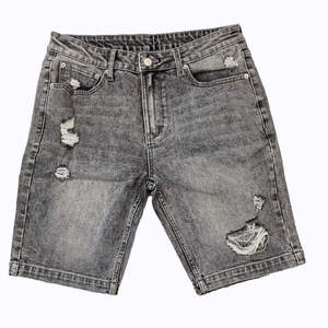 Shorts en jean vintage brodés déchirés pour homme, taille plus, coupe droite, style Y2K, streetwear d'été, 100% coton, délavage à la pierre - Product Image 1