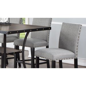 Moderne Sedie da Pranzo in Tessuto Grigio, Set da 2, Altezza Bancone, con Cuscino Imbottito e Finiture con Borchie per Cucina e Sala da Pranzo - Product Image 6