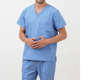2026 Men's Cotton Corduroy Scrub Set Modern Fit <b>Top</b> Drawstring Waist Pant Breathable High Quality for Hospital Use - Product Image 1