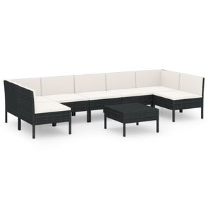 Set salotto da 8 pezzi in Poly Rattan nero con cuscini per il tempo libero in giardino - Product Image 2