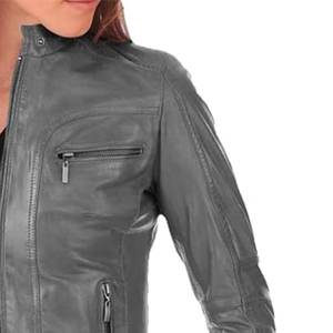 Chaquetas Grises para Mujer con Logotipo Personalizado, Chaqueta Vintage de Invierno, Chaqueta Bomber de Cuero Genuino, Ropa Urbana, Alta Venta - Product Image 6