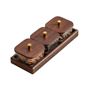 Walnut Wood Polished Snack <b>Tray</b> <b>Kitchen</b> Living Room Partition Dry Fruit Dish Dessert Sugar Food Single Compartment 30pc MOQ - Product Image 1