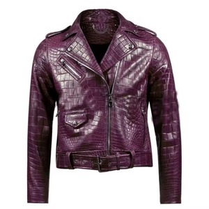 Veste en cuir à motif crocodile violet, fermeture éclair, vêtements d'extérieur pour moto, vêtements d'extérieur d'hiver unisexes - Product Image 6