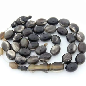Tasbih artisanal de qualité supérieure à 33 perles, 10mm 12mm, en corne de buffle véritable, objet d'art de collection, pour la prière musulmane - Product Image 1
