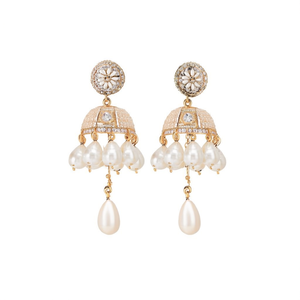 Ethnic <b>Pearl</b> <b>and</b> <b>Diamond</b> Chandelier <b>Earrings</b> for Wedding - Product Image 2