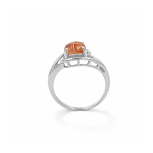 Bague de créateur en pierre de soleil plaquée or 1 micron et rhodium, avec cabochon rond, inspirée du symbole du Yang, bijou en pierre précieuse - Product Image 5