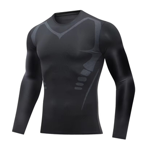 Haut de compression à manches longues pour homme de haute qualité, respirant et à séchage rapide, en Spandex/Polyester, idéal pour la natation, le surf et le MMA - Product Image 1