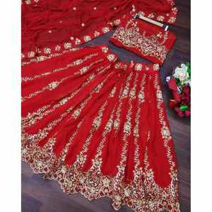 DESIGNER GEORGETTE EMBROIDERY SEQUENCE WORK <b>LEHENGA</b> CHOLI WITH DUPATTA <b>RED</b> - Product Image 1