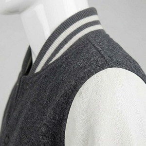 Wholesale Men's Dark Gray <b>White</b> Varsity <b>Jacket</b> Wool Polyester Turn-down Collar Button Closure Regular Fit Autumn Wear - Product Image 4