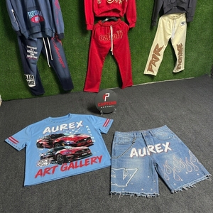 Cropped <b>Men's</b> Streetwear T Shirt Shorts Set <b>Studded</b> Acid Wash 100% Cotton Custom Screen Print Summer Wear Set - Product Image 2