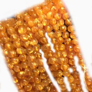 Golden Rutilated Quartz Gemstone Gold Grade AA Round Loose Beads