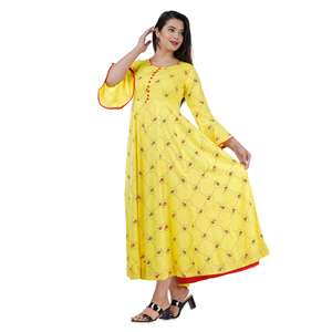 AARTI FASHION Traje Salwar Moderno Casual de Corte Regular con Manga Larga y Largo hasta el Suelo, para Uso Diario, con Cintura Natural, Cuello Redondo y Tejido de Tela - Product Image 4
