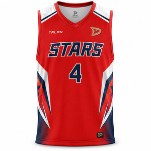 TALON Stars Basketball Jersey V-Neck Tank Top <b>Red</b> Sublimated Moisture Wicking Adult Men's Athletic Apparel - Product Image 1