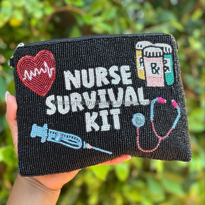 Kit de survie pour infirmière, pochette brodée à la main avec perles, écologique, multifonctionnelle, en tissu de coton multicolore, fermeture à glissière - Product Image 5