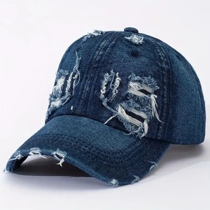 Custom Vintage Distressed Washed Denim Baseball <b>Cap</b> 6 Panel Adjustable Dad <b>Hat</b> OEM Private Label Cotton Denim <b>Cap</b> Manufacturer - Product Image 6