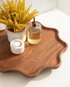Multipurpose Rectangle Decor Snack Fruit Serving Board Design Vintage Wooden Serving <b>Tray</b> <b>with</b> Gold Metal Handles - Product Image 5
