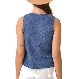 Chaleco sin mangas personalizado de verano con correa frontal y bordado, fabricación de tops de mezclilla para mujer - Product Image 3