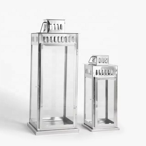 Set of 2 High Gloss <b>Polished</b> Stainless Steel Lantern Style Candle Holders Christmas Decorative <b>Wax</b> Jars for Wedding & Home Decor - Product Image 1