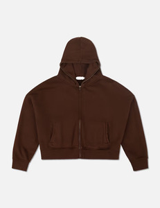 Men's <b>Zip</b>-Up <b>Hooded</b> Pullover Hoodie with Pocket Solid Brown Cotton French Terry Casual Eco-Friendly Winter Wear - Product Image 5