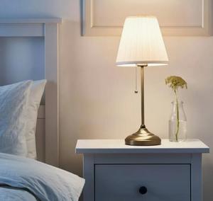 Traditional Brass Table Lamp with White Fabric Empire Shade Warm Light for Bedroom <b>Decorative</b> <b>Lighting</b> - Product Image 1