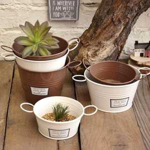 Rustic Metal Bucket Flower <b>Pot</b> With Handles In Green Pink White For Indoor Plants And Flowers - Product Image 4