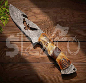 Couteau de chasse OEM Wirecut en acier Damas, couteau à dépecer, manche en bois de cerf, lame fixe, couteau de camping et d'extérieur EDC avec étui en cuir - Product Image 4