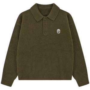 Men Knit Long Sleeve Polo Sweater <b>Khaki</b> Soft Textured Button Collar Pullover Casual Winter <b>Top</b> Cotton Blend OEM - Product Image 1