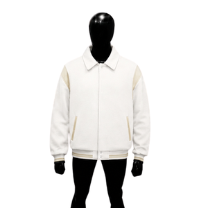 CASUAL <b>WHITE</b> VARSITY <b>JACKET</b> FOR <b>MEN</b> CLASSIC STYLE PREMIUM ZIP FRONT CASUAL STREETWEAR FASHION OUTERWEAR URBN FASHION WHOLESALE - Product Image 1
