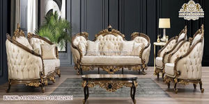 Ensemble de canapés de salon en bois de teck de style italien, aspect antique doré poli, fabrication artisanale, meubles de salon - Product Image 3