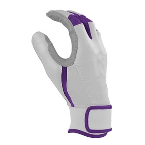 Guantes de bateo blancos con ribete morado y cierre de velcro acolchado para entrenamiento, unisex, para adultos - Product Image 2