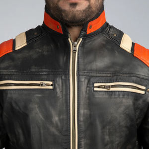 Blouson en cuir sans capuche pour moto, hiver et automne, chaud en polaire, en PU, style motard vintage, décontracté, coupe ajustée pour homme - Product Image 3