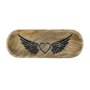 Plateau d'encens en bois en forme de bateau avec motif d'ailes Support d'aromathérapie fabriqué à la main parfait pour la relaxation et la décoration de parfum d'intérieur - Product Image 1