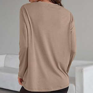 T-shirts à manches longues pour femmes, coupe ajustée, col rond, basiques, unis, printemps automne, vente en gros - Product Image 4