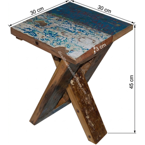 Sustainable Reclaimed Boat Wood Square Top <b>Stool</b> <b>Folding</b> Wood Design Eco-Friendly Indoor Outdoor Bali Wood Furniture - Product Image 2
