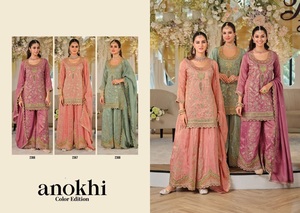 ชุดเดรสปักลายสไตล์ปากีสถานอินเดียคุณภาพสูง คอลเลคชั่นใหม่สำหรับฤดูร้อน เหมาะสำหรับงานปาร์ตี้ ชุดชาราร่า 3 ชิ้น แฟชั่นสุดฮิตสำหรับสุภาพสตรี - Product Image 3