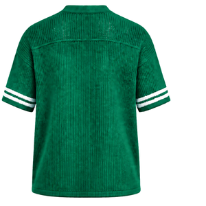 Emerald Green Knitted <b>V</b> <b>Neck</b> Sports Jersey Short Sleeve Stripe Trim Lightweight Custom Casual <b>Oversized</b> Athletic Team <b>Shirt</b> - Product Image 2