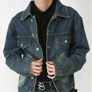 Factory Custom High Quality Street Wear Button Dirty Distress <b>Rhinestone</b> Washed Fashion Design Denim <b>Jacket</b> for Men - Product Image 5
