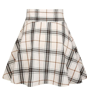 Jupe courte cargo à carreaux pour femme, taille normale, coupe trapèze, avec fermeture éclair sur le devant, design plissé, 100% coton, toutes saisons - Product Image 2