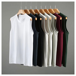 Men's 100% Cotton Lightweight Knitted Tank Top O-Neck Solid Color Breathable Sleeveless Vest Casual Wear Black Gray - Product Image 3