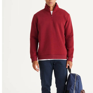 Sweat-shirt en molleton rouge pour homme, col montant, coupe droite, couleur unie, décontracté, pour l'automne - Product Image 2